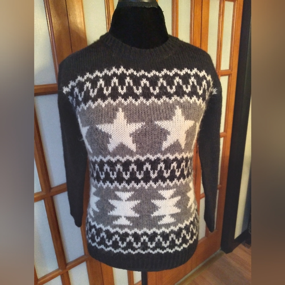 Women's New Sweater From 291 Venice Stars,Black Grey And White, Sz 1=S
